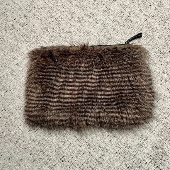 ANN TAYLOR leather and faux fur clutch bag pouch animal print stripes - Picture 16 of 16